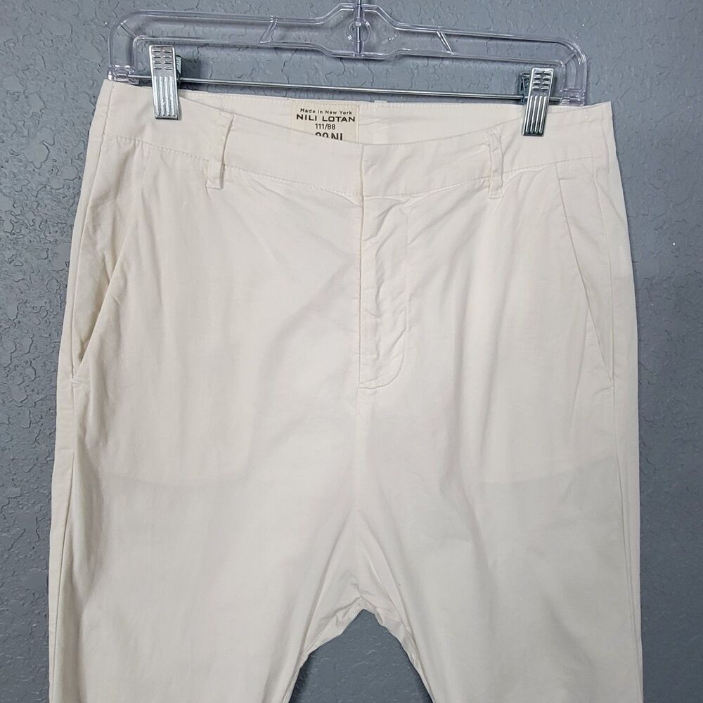 Nili Lotan Paris Pant in Eggshell Drop Crotch Cotton Twill Size 2 Edgy USA Work - Picture 15 of 17